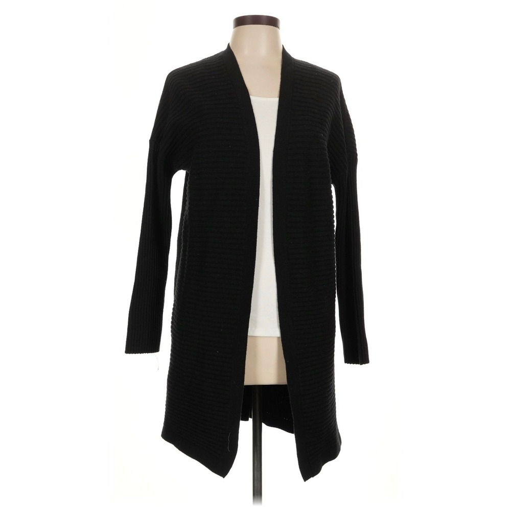 Gap Womens Black Ribbed Open Front Cardigan Merino Wool Blend Sweater Large